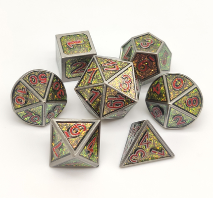 I dadi Polyhedral del metallo scolpiti mano 7 pezzi hanno messo per il RPG da tavolo