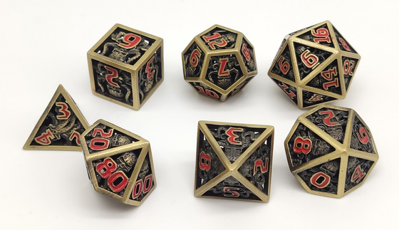 Un insieme antiusura inodoro di versamento di 7 pezzi dei dadi Polyhedral del metallo della mano