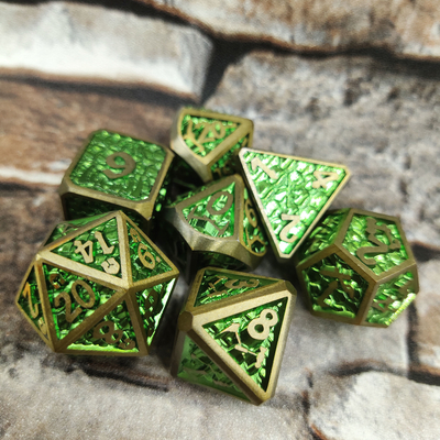 Polyhedron Dice Card Afferma carta Metallo intagliato a mano Pratica placcatura Sharp 7 Piece