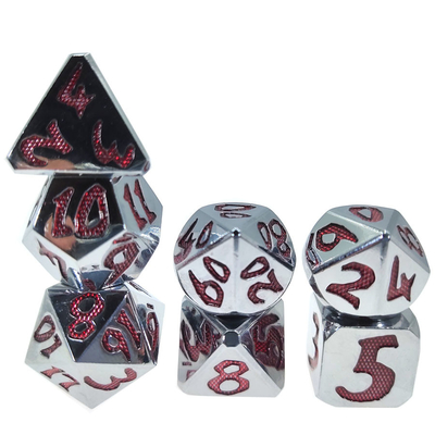 Set di dadi poliedrici dadi in metallo minuscoli multiuso per Dungeons And Dragons Silver Red