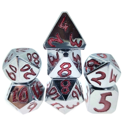 Set di dadi poliedrici dadi in metallo minuscoli multiuso per Dungeons And Dragons Silver Red
