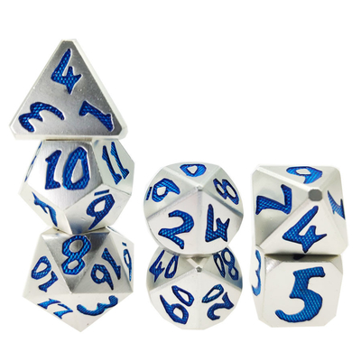 Set da 7 pezzi di lusso Robusto per Dungeon e Dragon Mano che versa dadi poliedrici Blu argento per giochi RPG e Dnd