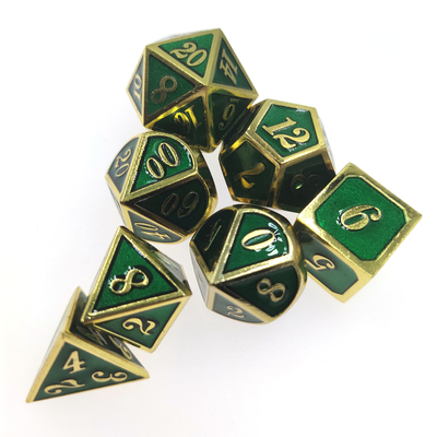 GST RPG Dice Set Portatile Robusto Mini Leggero Per Collezione Poliedrico Dorato Verde