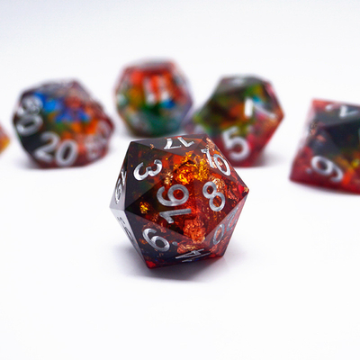 Red Gold Foil Resin Dice Set Artigianalità Colorato #Rpg#Dnd#Coc