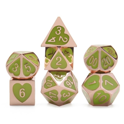 Green Peach Heart Metal Multi-Flag RPG Dice Set Dnd Coc stile di lusso