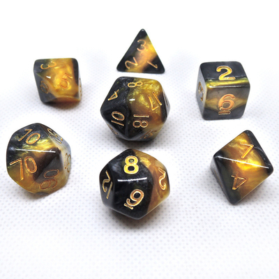 Yellow and Black Marble Resin RPG Dice Desktop Game Dice Set