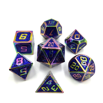 Flash Powder Metal Multi Face Role Gioco a dadi Set carattere blu