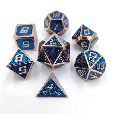 Flash Powder Metal Multi Face Role Gioco a dadi Set carattere blu