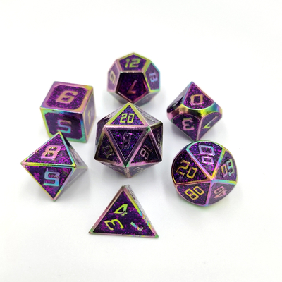 Flash Powder Metal Multi Face Role Gioco a dadi Set carattere blu