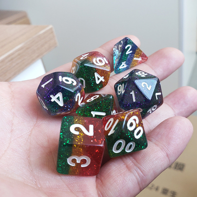 Shin Golden Powder Rainbow Resin Boarding Dice Set Dragone e Dungeon
