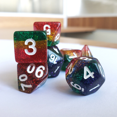 Shin Golden Powder Rainbow Resin Boarding Dice Set Dragone e Dungeon
