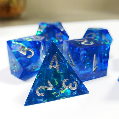 Blue Ocean Heart Crystal Resin Boarding Dice Set Dragone e Dungeon