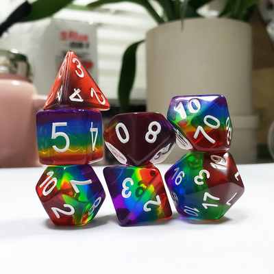 Rainbow Crystal Resin Boarding Dice Set e dadi