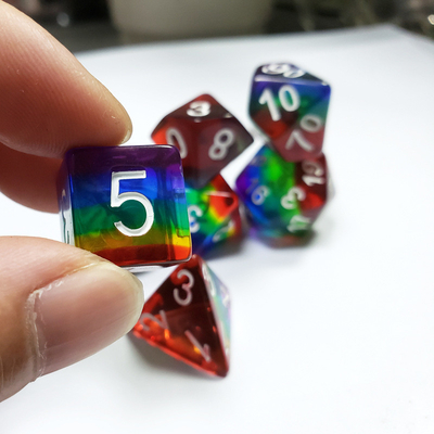 Rainbow Crystal Resin Boarding Dice Set e dadi