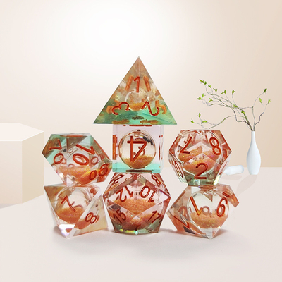 Orange Flowing Sand Resin Gaming Dice Multi Noodle Tablet Game Dice Set