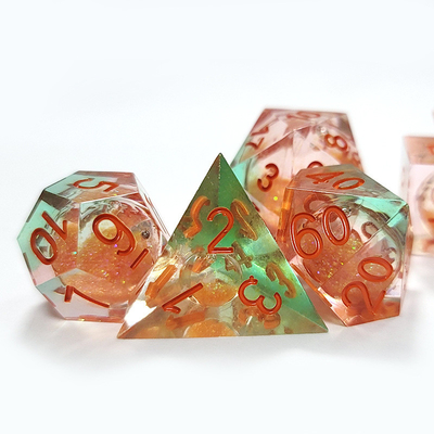 Orange Flowing Sand Resin Gaming Dice Multi Noodle Tablet Game Dice Set