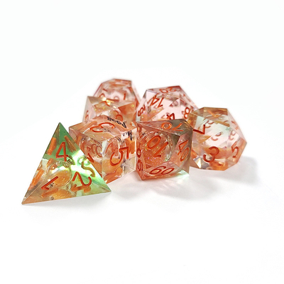 Orange Flowing Sand Resin Gaming Dice Multi Noodle Tablet Game Dice Set