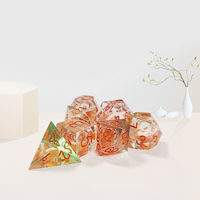 Orange Flowing Sand Resin Gaming Dice Multi Noodle Tablet Game Dice Set