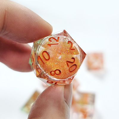 Orange Flowing Sand Resin Gaming Dice Multi Noodle Tablet Game Dice Set
