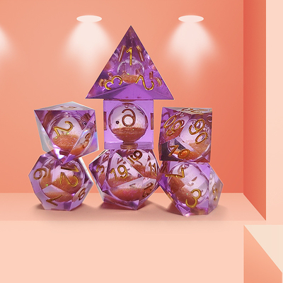 Orange Flowing Sand Purple Crystal Resin Polyhedral Dice Multi Noodle Tablet Game Dice Set