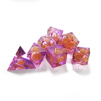 Orange Flowing Sand Purple Crystal Resin Polyhedral Dice Multi Noodle Tablet Game Dice Set