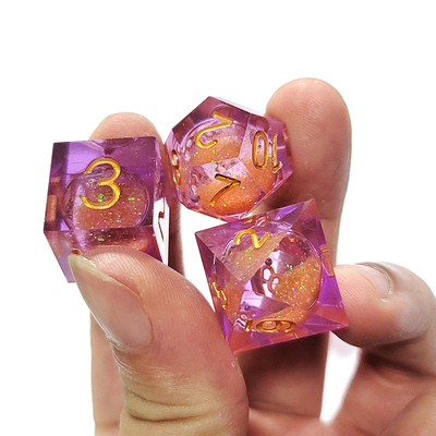 Orange Flowing Sand Purple Crystal Resin Polyhedral Dice Multi Noodle Tablet Game Dice Set