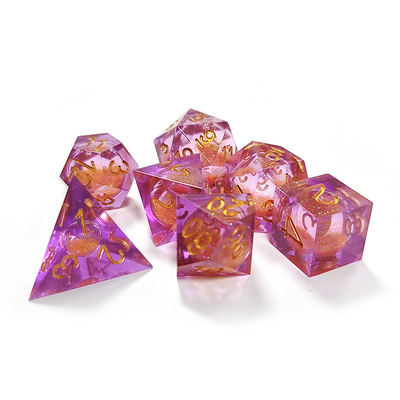 Orange Flowing Sand Purple Crystal Resin Polyhedral Dice Multi Noodle Tablet Game Dice Set