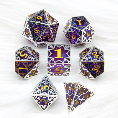 Resina viola e fiocco di neve telaio di metallo gioco di ruolo specifico a tavola a dadi a più lati