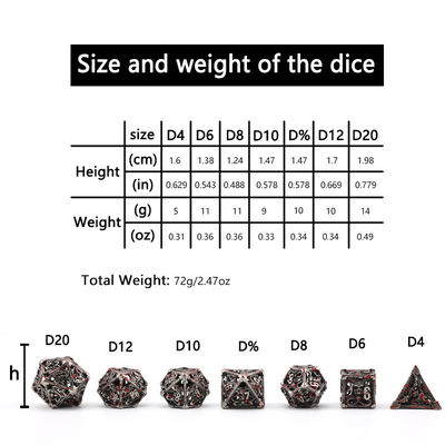 Set di dadi metallici cavi poliedro con dadi personalizzati gioco da tavolo di drago e drago