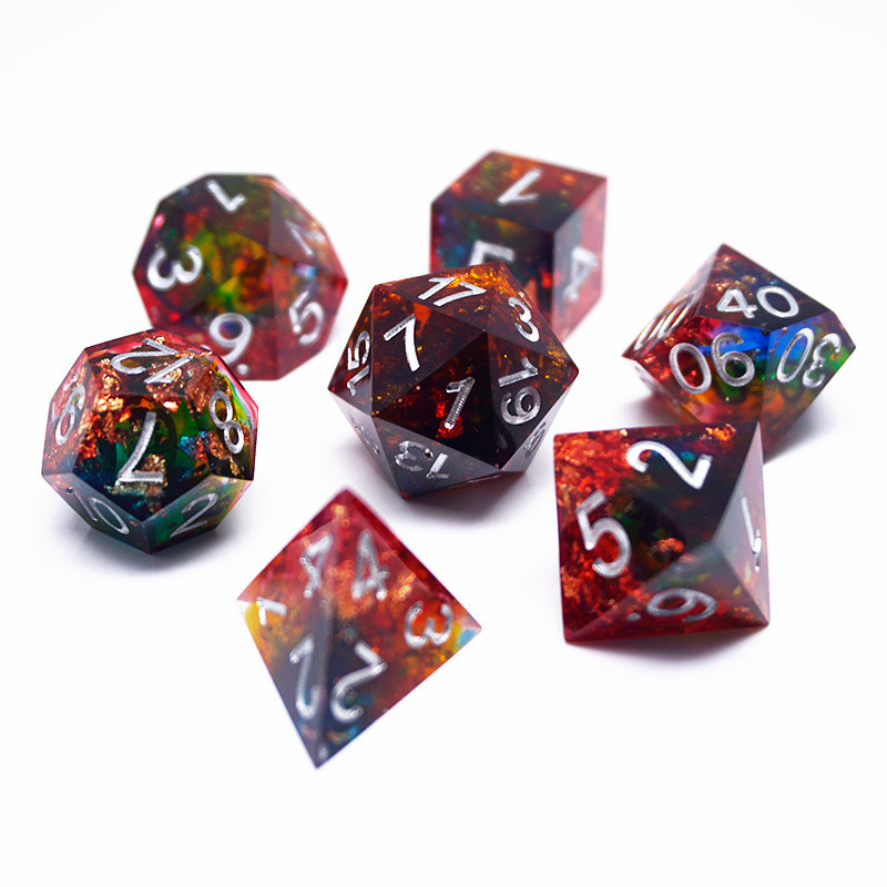 Red Gold Foil Resin Dice Set Artigianalità Colorato #Rpg#Dnd#Coc