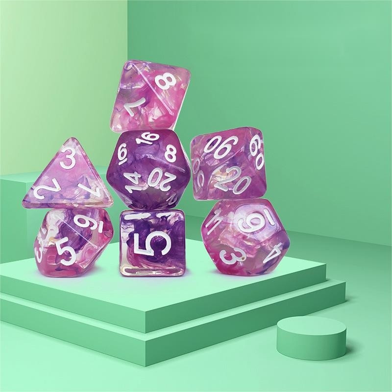 Colore rosa viola cielo stellato Resina Boarding Dice Set dnd dadi